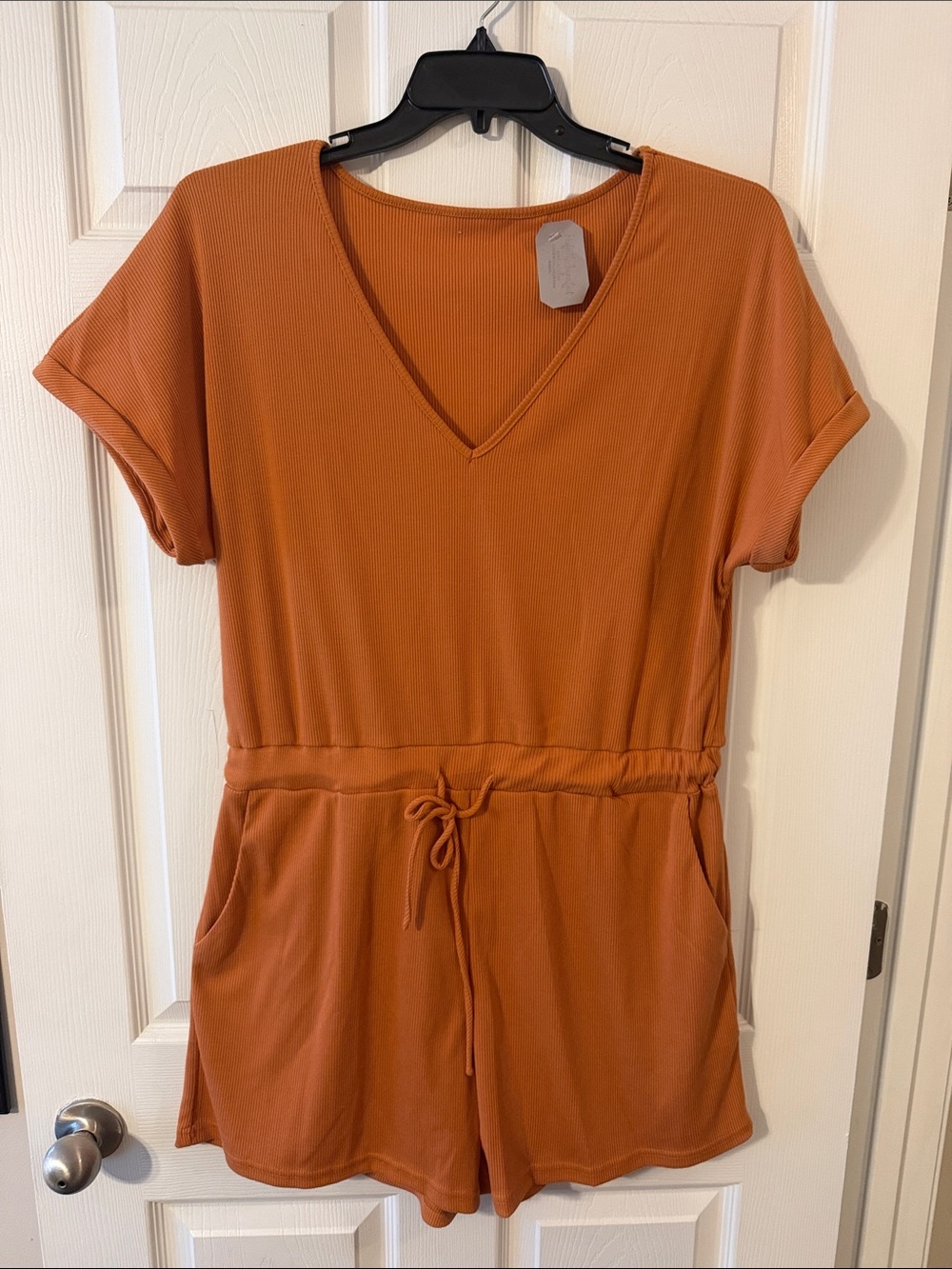 Women’s Orange V-Neck Short Sleeve Romper